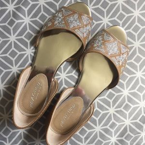 Beautiful Mirrored embroidered peep-toe flats
